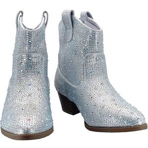 Girls Silver Rhinestone Ankle Boots